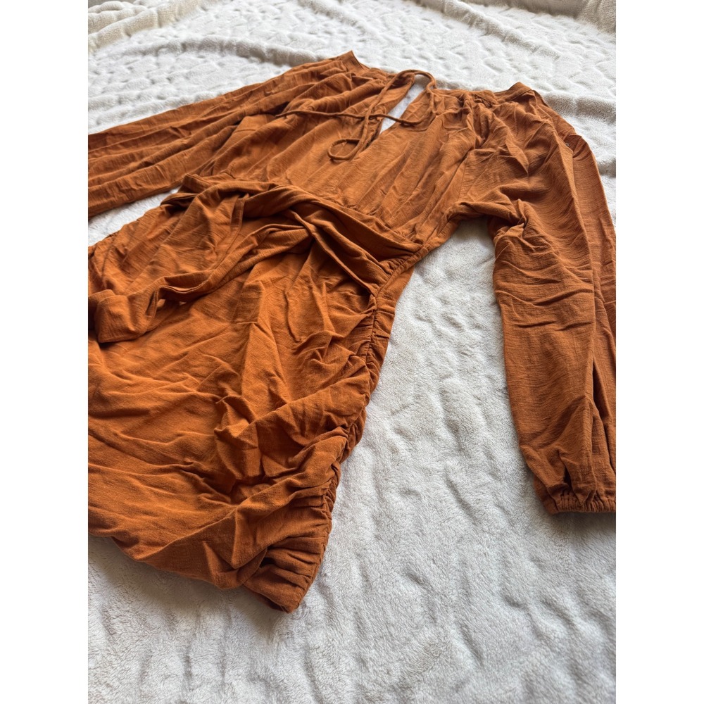 Free People Burnt Orange Dress Long Sleeve Ruched Mini